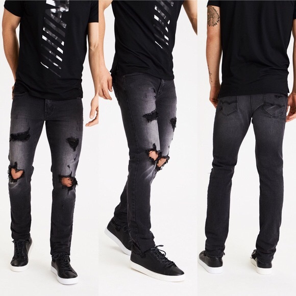 american eagle black ripped jeans men